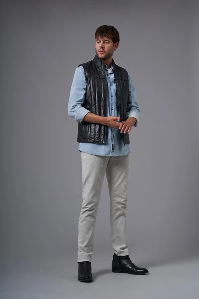 Guido Siyah Deri Yelek - 5