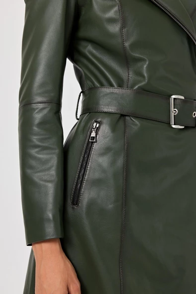 Rosana Yeşil Deri Mont - 5