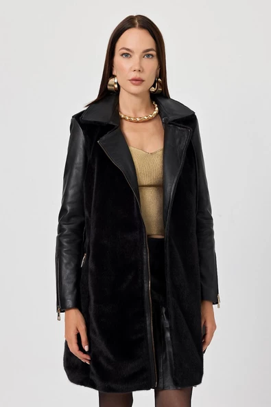 Tayla Siyah Deri Mont - 2