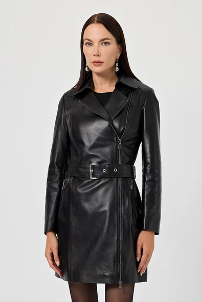 Rosana Siyah Deri Mont - 5