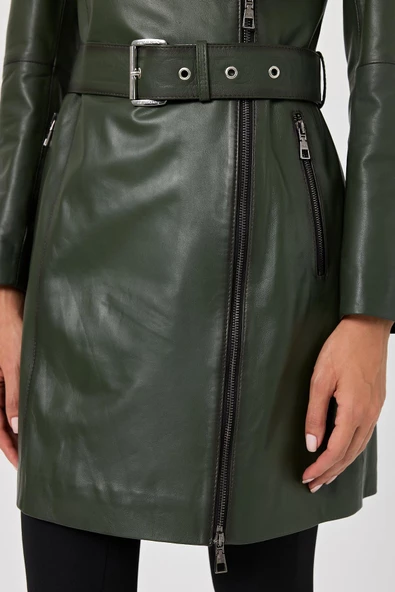 Rosana Yeşil Deri Mont - 6