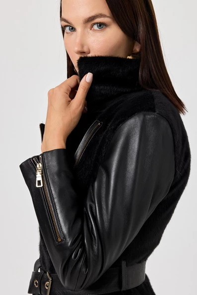 Tayla Siyah Deri Mont - 5