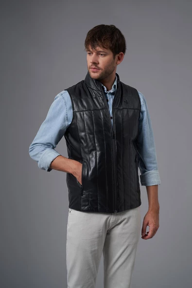 Guido Siyah Deri Yelek - 3