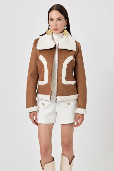 Cathelina Taba Süet Kürklü Mont - 2