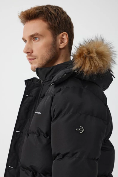 Thomas Kapüşonlu Şişme Mont Siyah - 5