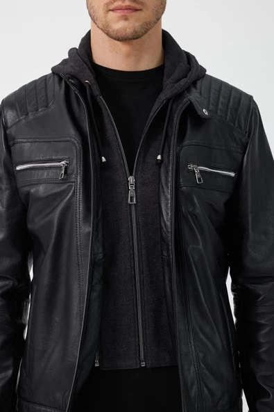 Manfredo Siyah Deri Mont - 5