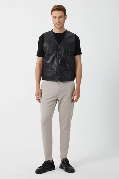 Alcide Siyah Deri Yelek - Resim 2