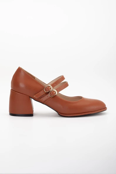 Büyük Numara İnce Bantlı İnce Platform Tabanlı Cilt Taba Kadın Kalın Topuklu Günlük Ayakkabı - Resim 3