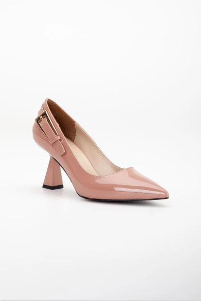 Rugan Büyük Numara Tokalı Kadeh Topuklu Pudra Kadın Stiletto - 4
