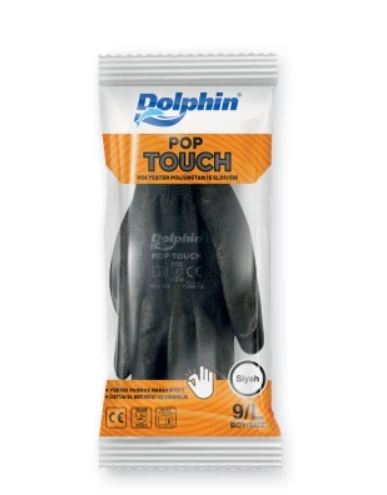 Dolphin Pop Touch Siyah Polyester Poliüretan Montaj İş Eldiveni (12 Adet) - Resim 3