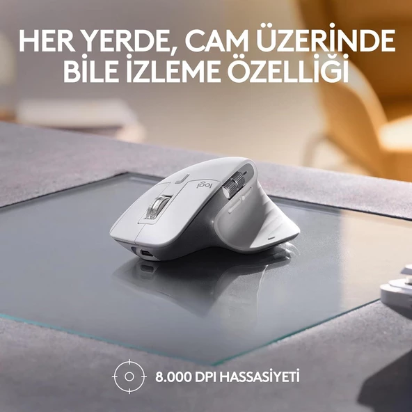 LOGITECH MX MASTER 3S MAC İÇİN GELİŞMİŞ 8.000 DPI SESSİZ PROFESYONEL KABLOSUZ MOUSE - BEYAZ 910-006572 - 3