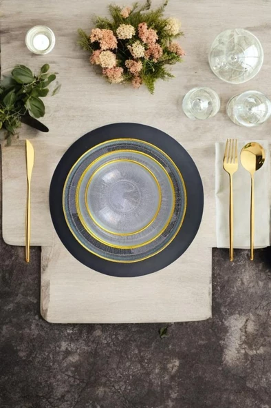 Digithome Rexy 24 Parça 6 Kişilik Cam Yemek Takımı Altın Rim – AKC1005 C320.045 - 2