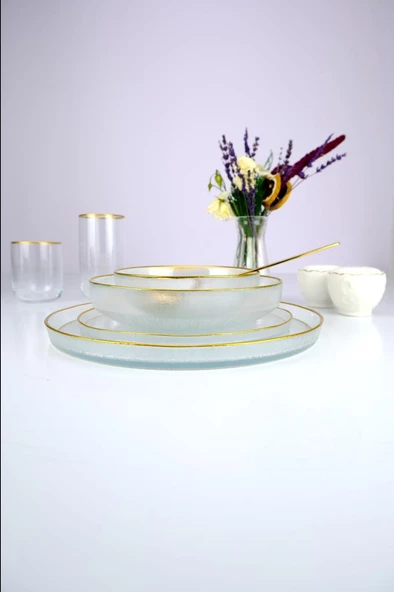 Digithome Rexy 24 Parça 6 Kişilik Cam Yemek Takımı Altın Rim – AKC1005 C320.045 - 3