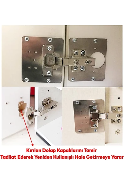 Menteşe Tamir Sacı Pratik Paslanmaz Dolap Tamir Onarım Kiti Kapak Menteşe Tamir Onarım Seti 2 Adet - 3