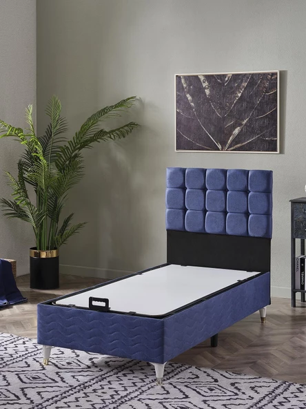 Beehanem 120x200 Bengü Yatak Baza Başlık Set Mavi - 2