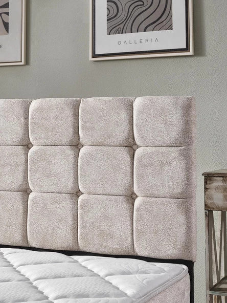 Beehanem 150x200 Bengü Çift Kişilik (BAZA+BAŞLIK+YATAK) 3 Lü Set (JERY KREM) - 4