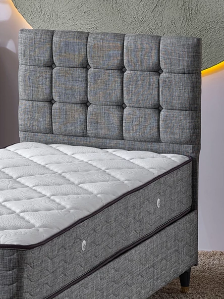 Beehanem Bengü 90x190 Tek Kişilik (BAZA BAŞLIK YATAK) 3 Lü Set (KETEN GRİ) - 4