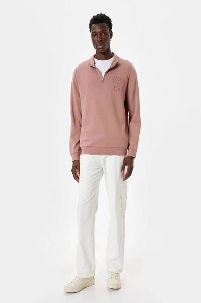 Koton Slogan Baskılı Sweatshirt Fermuarlı Yaka Pamuklu - 2