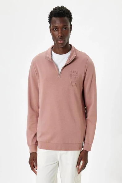 Koton Slogan Baskılı Sweatshirt Fermuarlı Yaka Pamuklu - 3