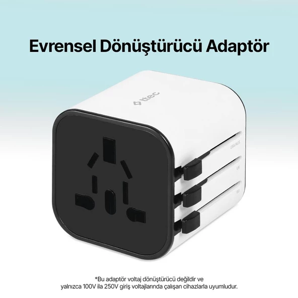 Ttec 3in1 Akım ve Isı Korumalı10A/250V Amerikan/Avrupa/İngiliz Tipi Priz Çevirici Seyahat Şarj Aleti - 2