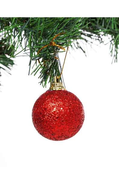 Yılbaşı Çam Ağacı Süsü Kırmızı Simli Top 4 cm 6'lı - Resim 2