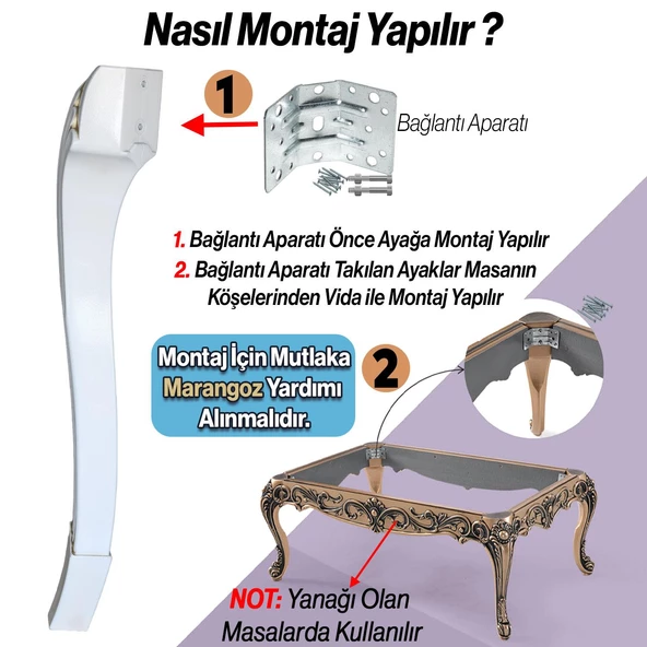 Sütun Masa Dresuar Ayağı 77 cm Plastik Ayak Krem Altın Mutfak Yemek Masası Mobilya Ayakları Gold - 5