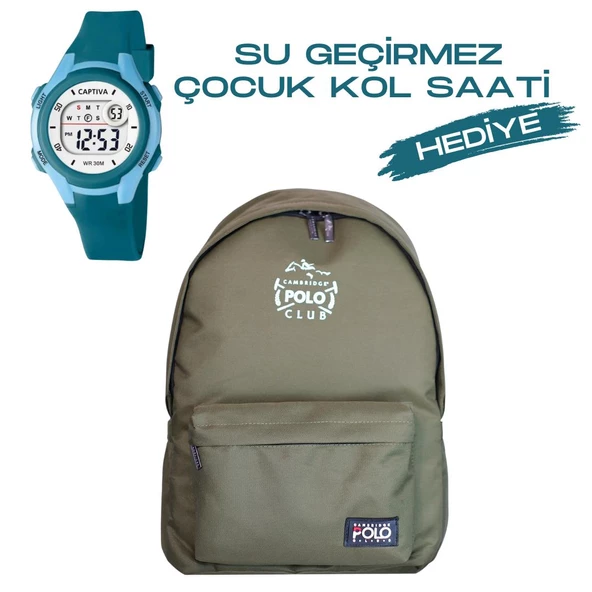 Çocuk Kol Saati Hediyeli Cambridge Polo Club Büyük Kapasiteli Çocuk Okul Çantası CPC.3022.C032