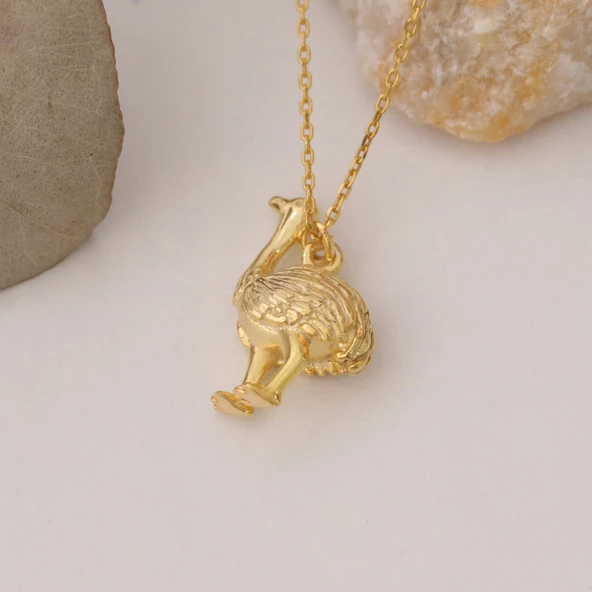 925 Ayar Gümüş Deve Kuşu Kolye - Resim 4