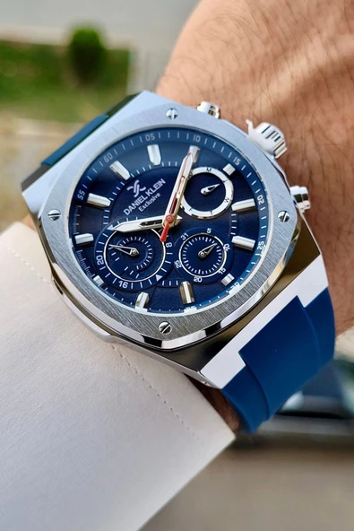 Daniel Klein DKISTE1274 Kasası Gümüş Kordonu Lacivert Renk İç Göstergeleri Aktif Hediye Paketli Erkek Kol Saati - Resim 4