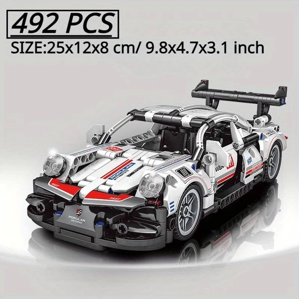Technic Spor Araba 3D Lego BUILDING BLOCKS 492 Parça 6+ YAŞ Puzzle Çek-Bırak Araba Hediye