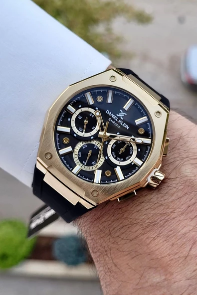 Daniel Klein DKISTE1277 Kasası Gold Kordonu Siyah Renk İç Göstergeleri Aktif Hediye Paketli Erkek Kol Saati - Resim 3