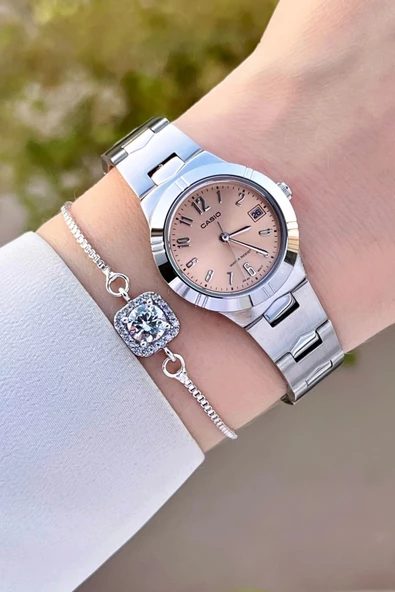 Casio CSISTE90 Kadranı Pudra Kordonu Gümüş Renk Hediye Paketli Kadın Kol Saati - Resim 4