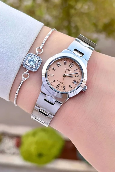 Casio CSISTE90 Kadranı Pudra Kordonu Gümüş Renk Hediye Paketli Kadın Kol Saati - Resim 2