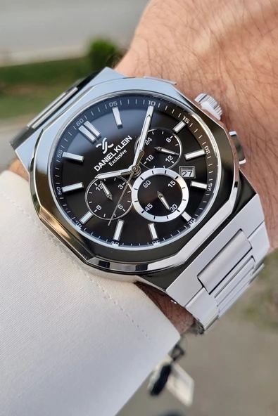 Daniel Klein DKISTE1355 Kadranı Siyah Kordonu Gümüş Renk İç Göstergeleri Aktif Hediye Paketli Erkek Kol Saati - Resim 4