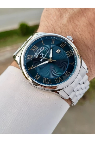 Daniel Klein DKISTE1308 Kadranı Lacivert Kordonu Gümüş Renk Takvim ve Gün Fonksiyonlu Hediye Paketli Erkek Kol Saati - Resim 4