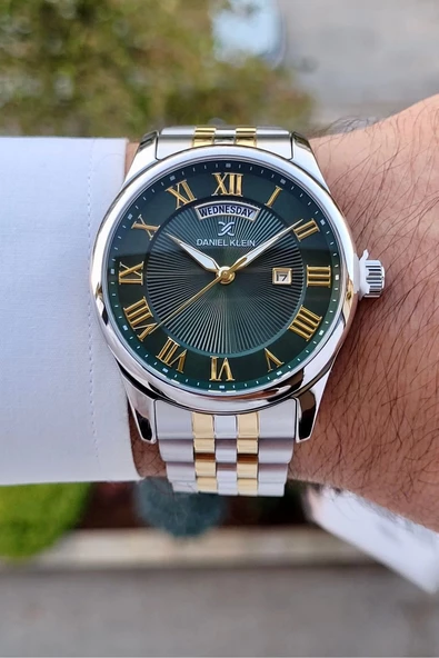 Daniel Klein DKISTE1288 Kadranı Yeşil Kordonu Gold Gümüş Renk Takvim ve Gün Fonksiyonlu Hediye Paketli Erkek Kol Saati - Resim 2