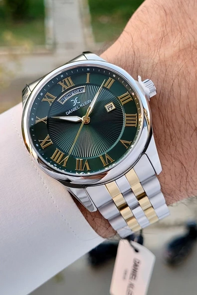 Daniel Klein DKISTE1288 Kadranı Yeşil Kordonu Gold Gümüş Renk Takvim ve Gün Fonksiyonlu Hediye Paketli Erkek Kol Saati ürün görseli 1