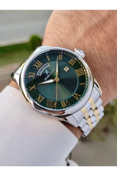Daniel Klein DKISTE1288 Kadranı Yeşil Kordonu Gold Gümüş Renk Takvim ve Gün Fonksiyonlu Hediye Paketli Erkek Kol Saati - Resim 4