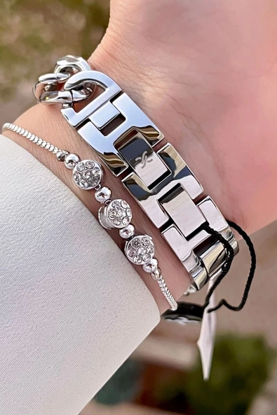 Daniel Klein DKISTE1336 Gümüş Renk Hediye Paketli Kadın Kol Saati ve Bileklik - Resim 5