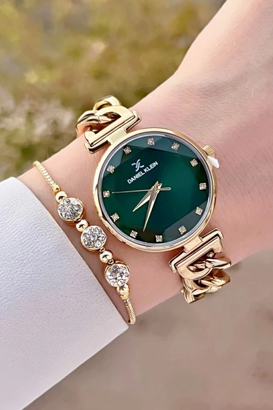 Daniel Klein DKISTE1340 Kadranı Yeşil Kordonu Gold Renk Hediye Paketli Kadın Kol Saati ve Bileklik - 4