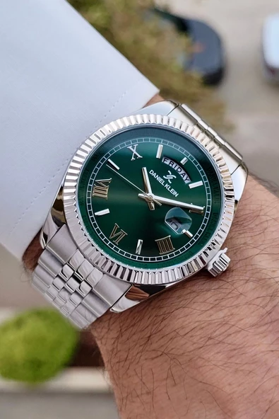 Daniel Klein DKISTE1302 Kadranı Yeşil Kordonu Gümüş Renk Takvim ve Gün Fonksiyonlu Erkek Kol Saati - 3