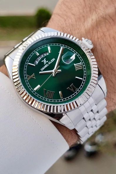 Daniel Klein DKISTE1302 Kadranı Yeşil Kordonu Gümüş Renk Takvim ve Gün Fonksiyonlu Erkek Kol Saati - 4