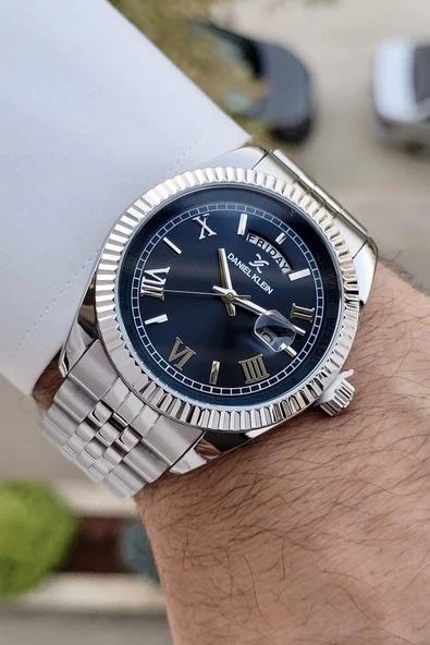 Daniel Klein DKISTE1303 Kadranı Lacivert Kordonu Gümüş Renk Takvim ve Gün Fonksiyonlu Erkek Kol Saati - Resim 3