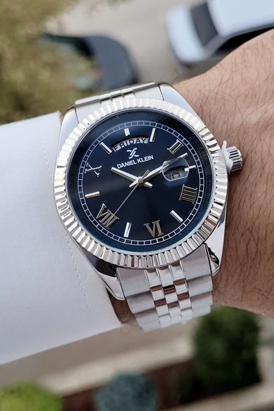 Daniel Klein DKISTE1303 Kadranı Lacivert Kordonu Gümüş Renk Takvim ve Gün Fonksiyonlu Erkek Kol Saati - Resim 2
