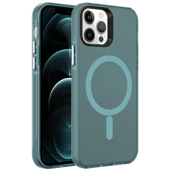 iPhone 12 Pro Kılıf Magsafe Şarj Özellikli Buzlu Transparan C-Pro Sert Kapak kılıf - 7