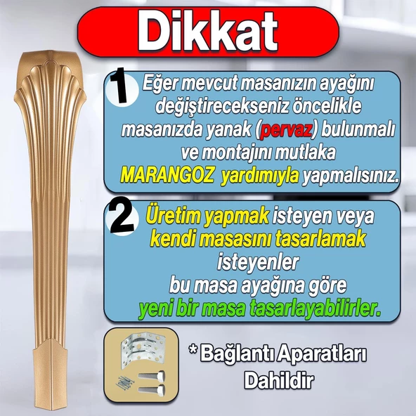 4 Adet Sütun Masa Dresuar Ayağı 77 cm Plastik Ayak Gold Altın Mutfak Yemek Masası Mobilya Ayakları - 2