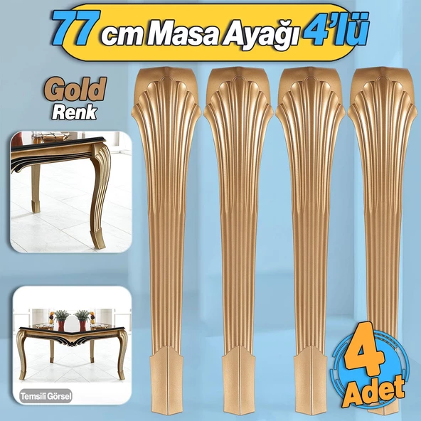 4 Adet Sütun Masa Dresuar Ayağı 77 cm Plastik Ayak Gold Altın Mutfak Yemek Masası Mobilya Ayakları