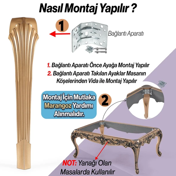 4 Adet Sütun Masa Dresuar Ayağı 77 cm Plastik Ayak Gold Altın Mutfak Yemek Masası Mobilya Ayakları - 5