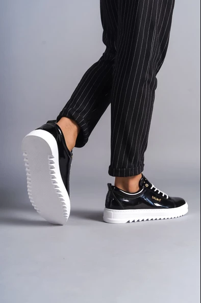 Cool Bağcıklı Rugan Erkek Günlük Spor Klasik Ayakkabı BT Siyah - 3