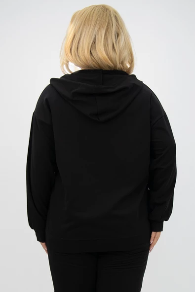 Kadın Büyük Beden Kapüşonlu Cep Detaylı Eşofman Takımı 8139-25 - 5